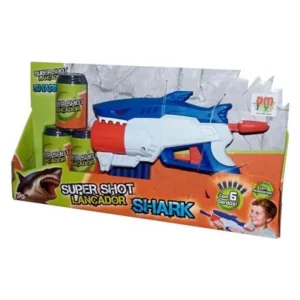 Pistola Lançador Super Shot Shark com 6 Dardos e 3 Alvos, DM Toys