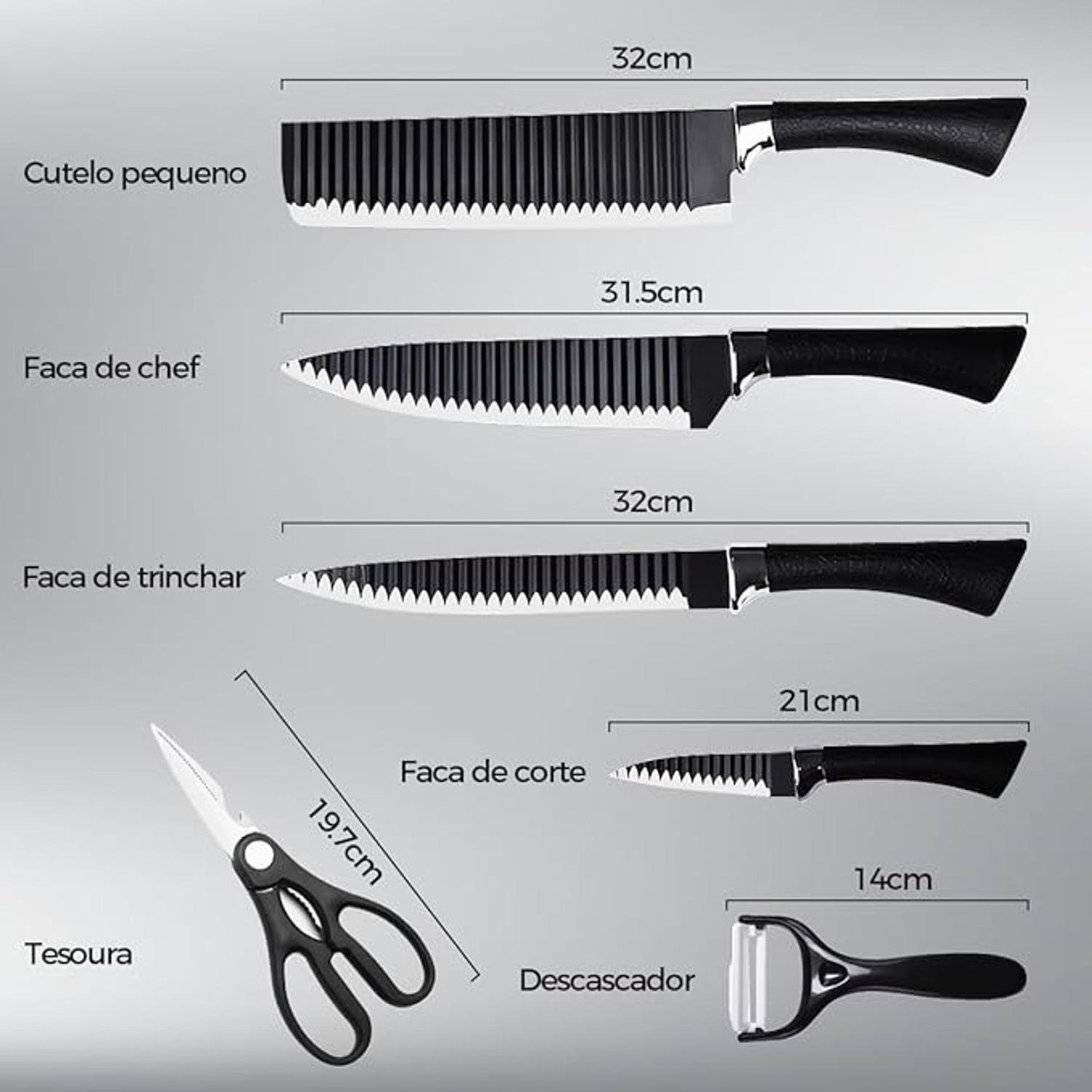 Conjunto De Facas Profissional Do Chef 6 Peças Churrasco Cozinha Gourmet - Imagem 2