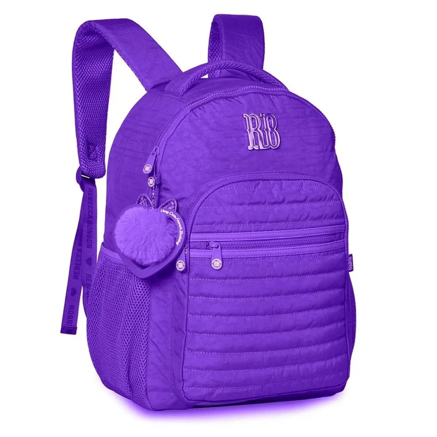 Mochila 17'' com Chaveiro Duplo Matelassê Crinkle (ROXA) - Imagem 2