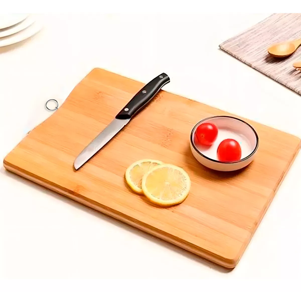 Tábua De Corte 24X34 Cm Retangular Bambú Com Argola - Imagem 3