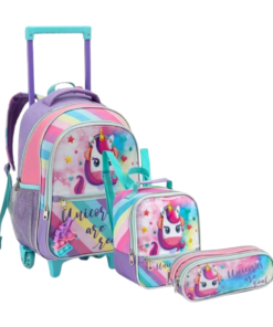 Kit Mochila Infantil Unicórnio Estojo E Lancheira