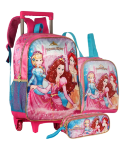 Kit Mochila Feminina Infantil + Estojo e Lancheira da Clio Style Com Rodinhas -