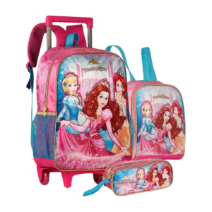 Kit Mochila Feminina Infantil + Estojo e Lancheira da Clio Style Com Rodinhas -