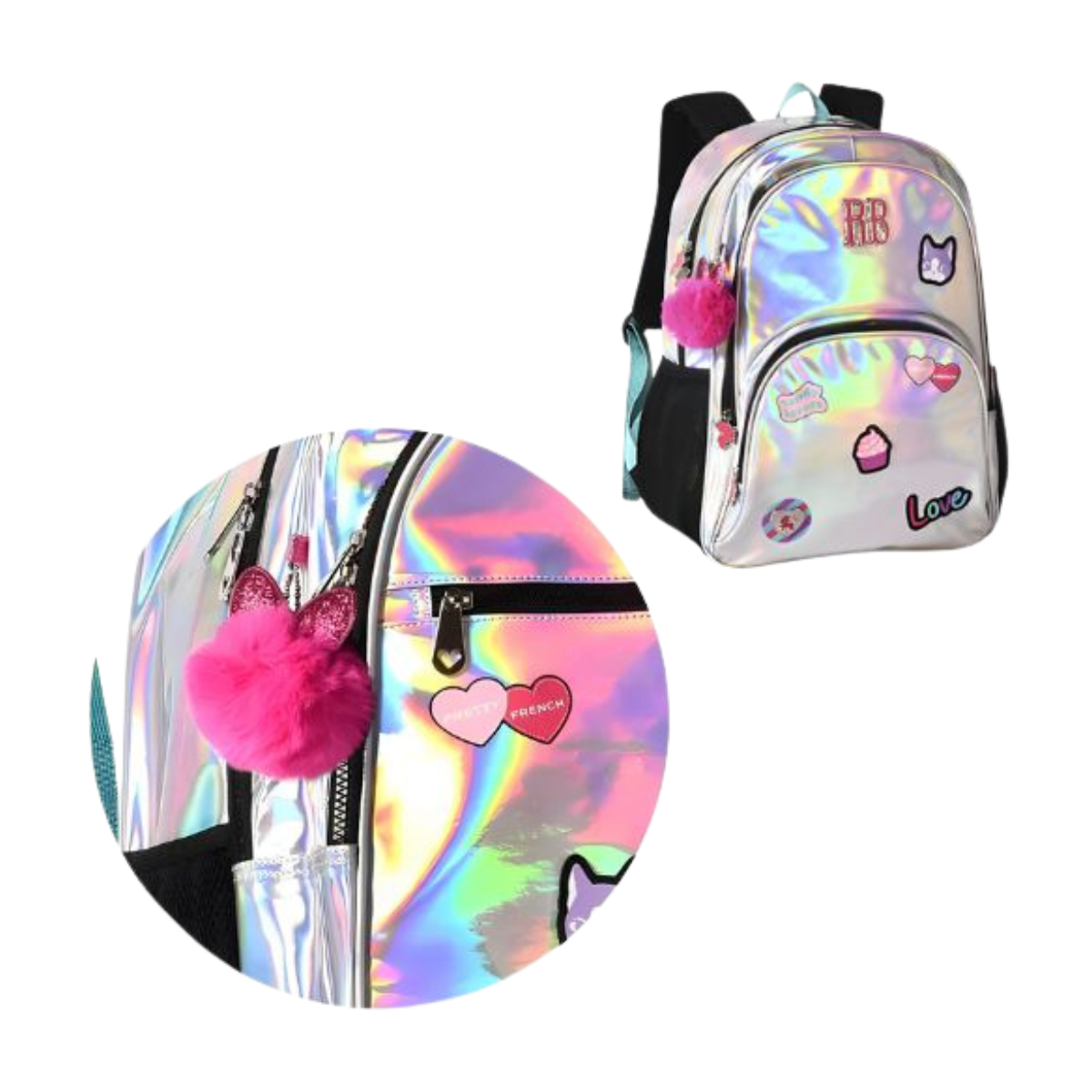 KIT MOCHILA DE COSTA E LANCHEIRA REBECCA BONBON HOLOGRAFICA - Imagem 5