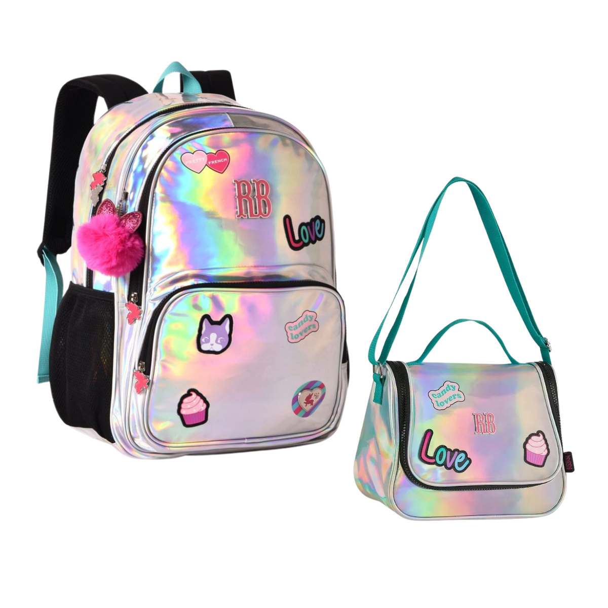 KIT MOCHILA DE COSTA E LANCHEIRA REBECCA BONBON HOLOGRAFICA - Imagem 6