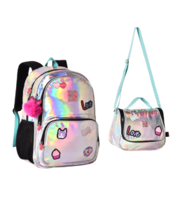 KIT MOCHILA DE COSTA E LANCHEIRA REBECCA BONBON HOLOGRAFICA