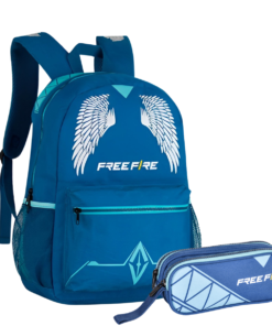 MOCHILA DE COSTA COM ESTOJO FREEFIRE AZUL