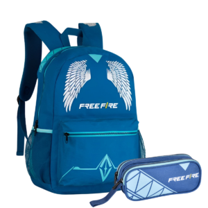 MOCHILA DE COSTA COM ESTOJO FREEFIRE AZUL