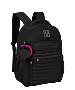 Mochila 17'' com Chaveiro Duplo Matelassê Crinkle (PRETA)