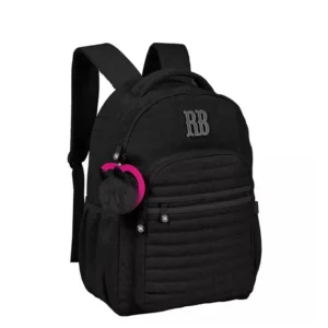 Mochila 17'' com Chaveiro Duplo Matelassê Crinkle (PRETA)
