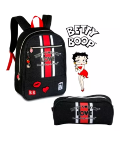 MOCHILA DE COSTA COM ESTOJO BETTY BOOP PRETA
