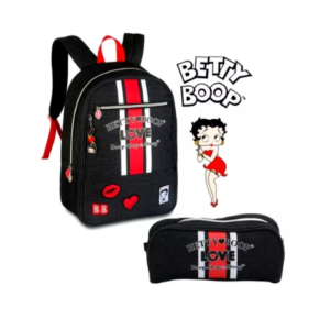 MOCHILA DE COSTA COM ESTOJO BETTY BOOP PRETA