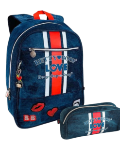 MOCHILA DE COSTA COM ESTOJO BETTY BOOP JEANS