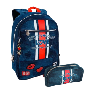 MOCHILA DE COSTA COM ESTOJO BETTY BOOP JEANS