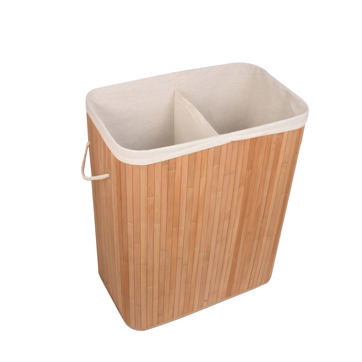 Cesto de Roupa Suja de Bambu Com Tampa 2 Divisórias Organizador Banheiro Lavanderia - Imagem 4