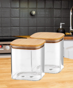Kits Potes de Vidro com Tampa de Bambu – Hermético e Elegante para Cozinha