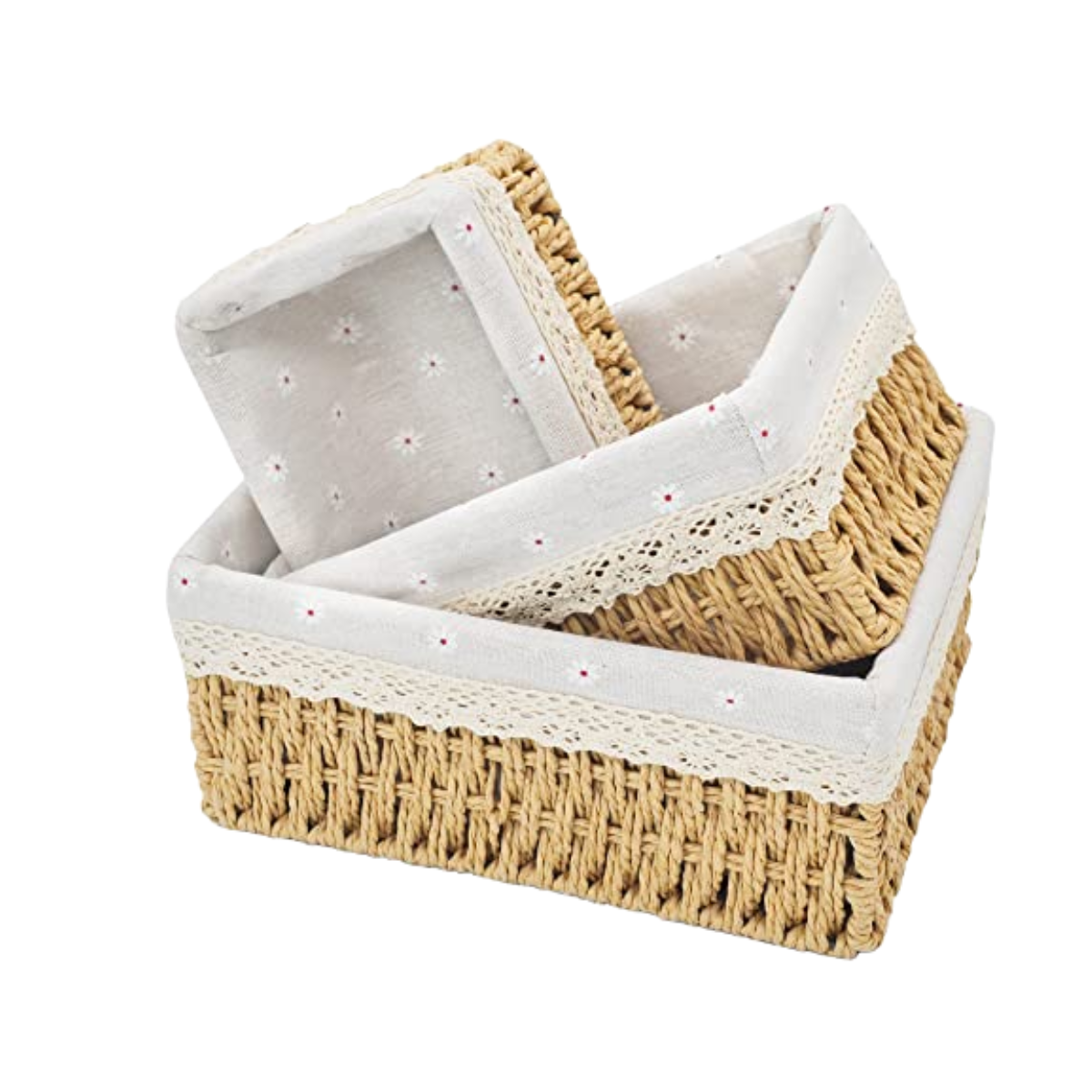 Cesto de Bambu Trançado organizador Multiuso com forro 3 unidades