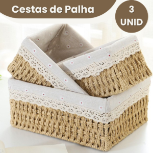 Alternative view of Cesto de Bambu Trançado organizador Multiuso com forro 3 unidades