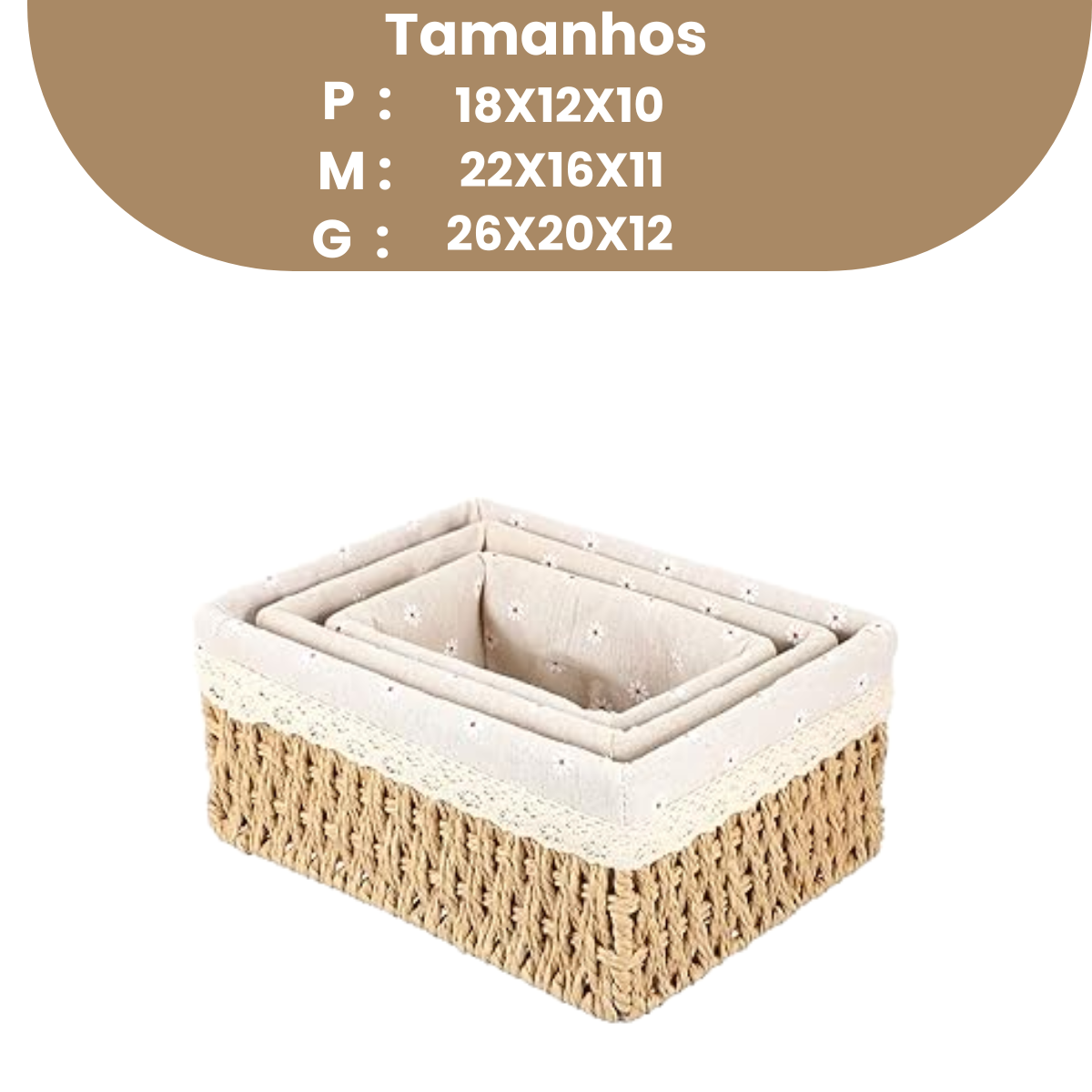 Cesto de Bambu Trançado organizador Multiuso com forro 3 unidades - Imagem 6
