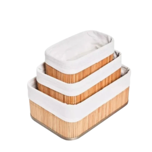 Kit 3 Cestos Organizadores de Bambu Multiuso com Forro