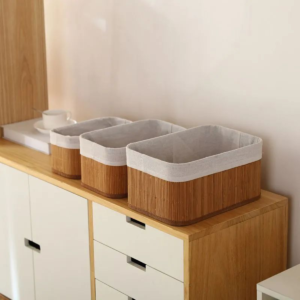 Alternative view of Kit 3 Cestos Organizadores de Bambu Multiuso com Forro