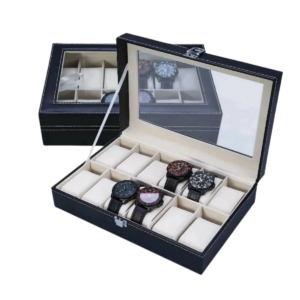 Alternative view of Caixa Maleta Estojo Para Organizar 12 Relógios Revestido Em Couro Sintético Ecológico Preto